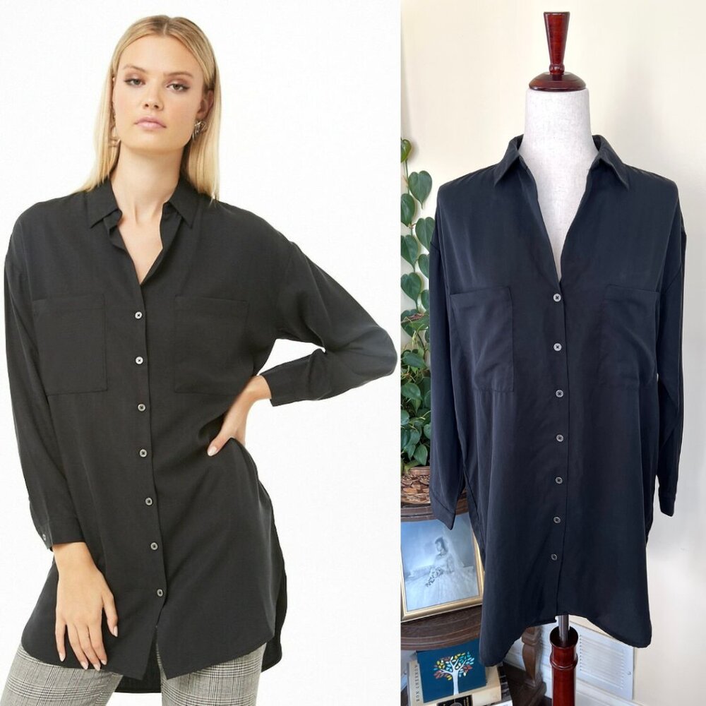 Forever 21 Contemporary Black Button Down Shirt Dress sz S NEW